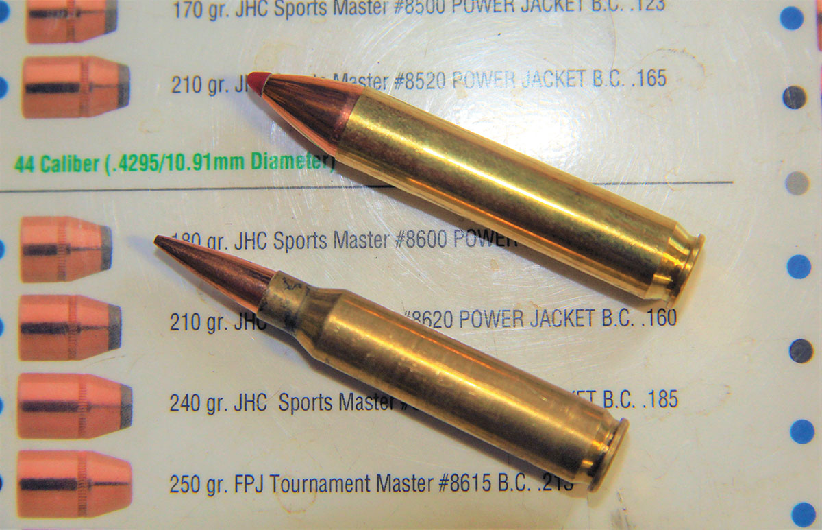 It is easy to think of the 350 Legend (top) as nothing more than the 223 Remington (bottom) with shoulders and neck blown out straight to create a 355-caliber neck. But a closer look reveals subtle differences.